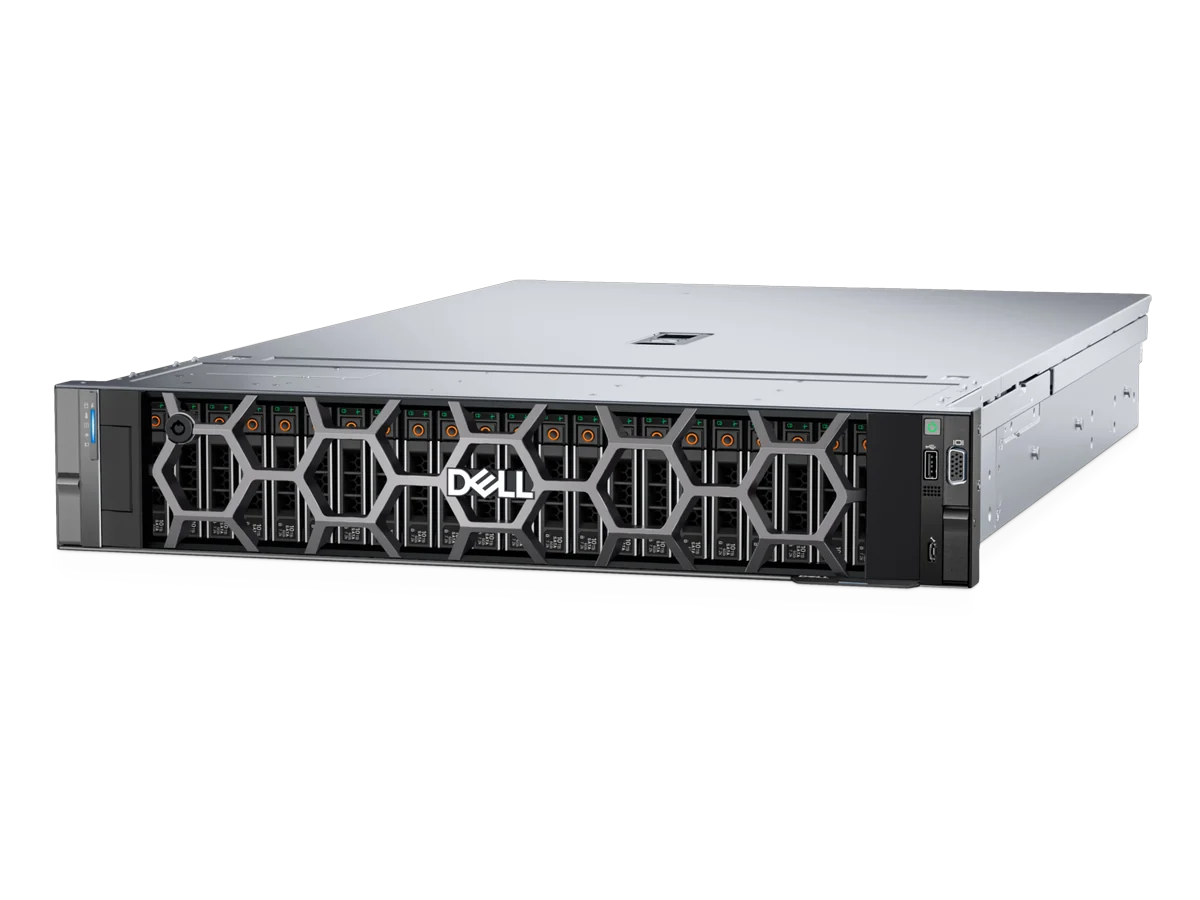 Dell PowerEdge R760 dengan LCD bezel, tampak serong