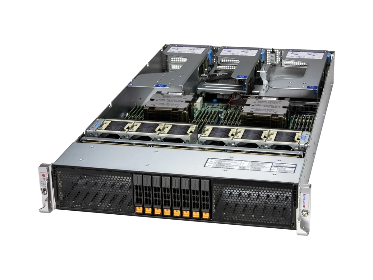 Supermicro Hyper AS -2126HS-TN, tampak serong dengan tutup atas terbuka