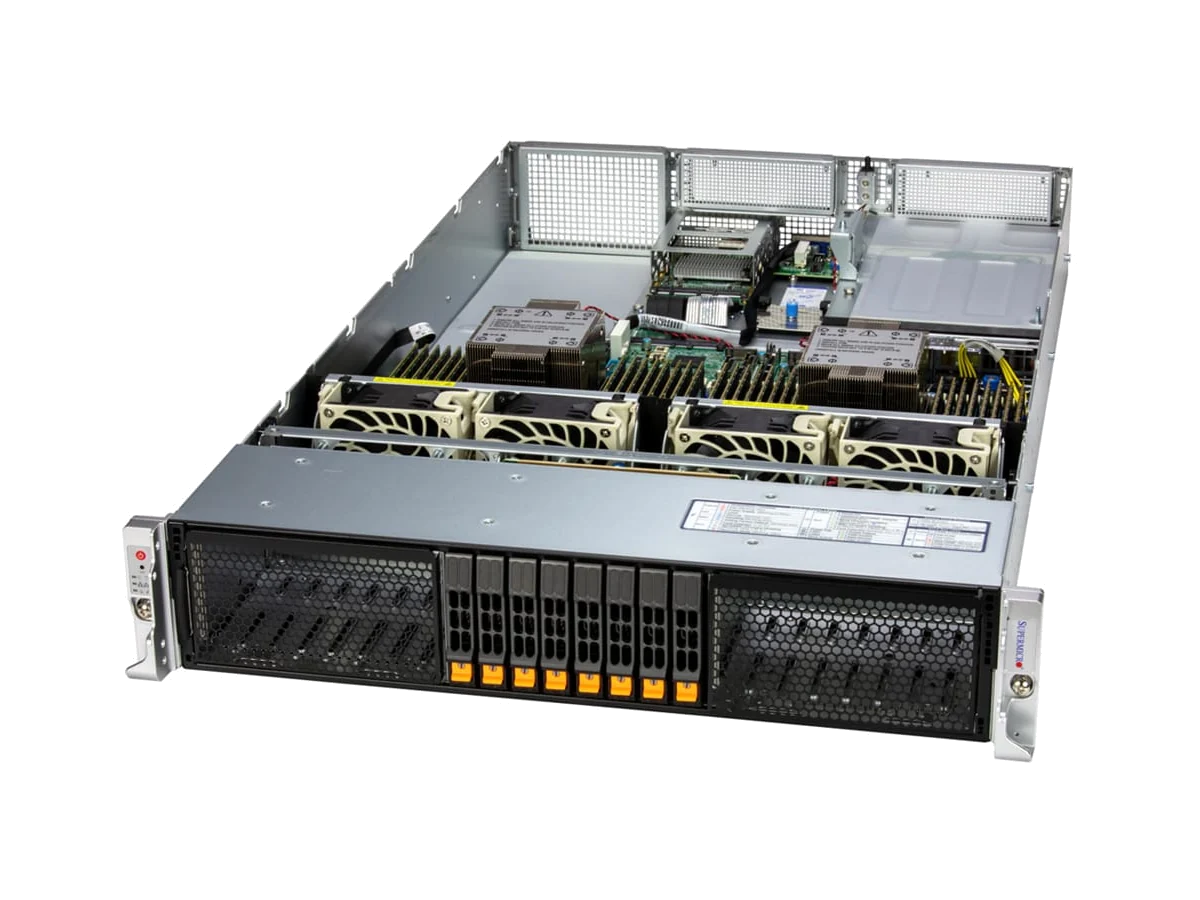 Supermicro Hyper SYS-222H-TN, tampak serong dengan tutup atas terbuka